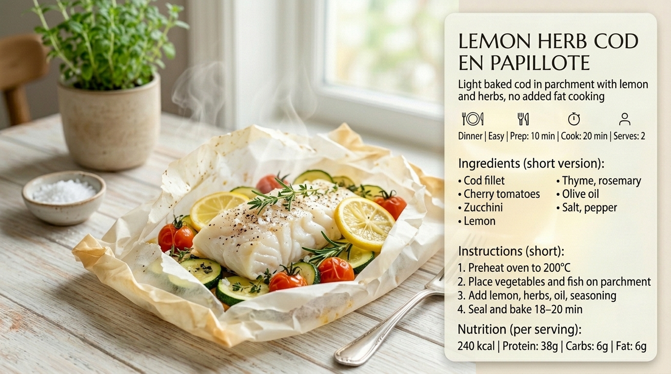 Cabillaud en papillote citron herbes