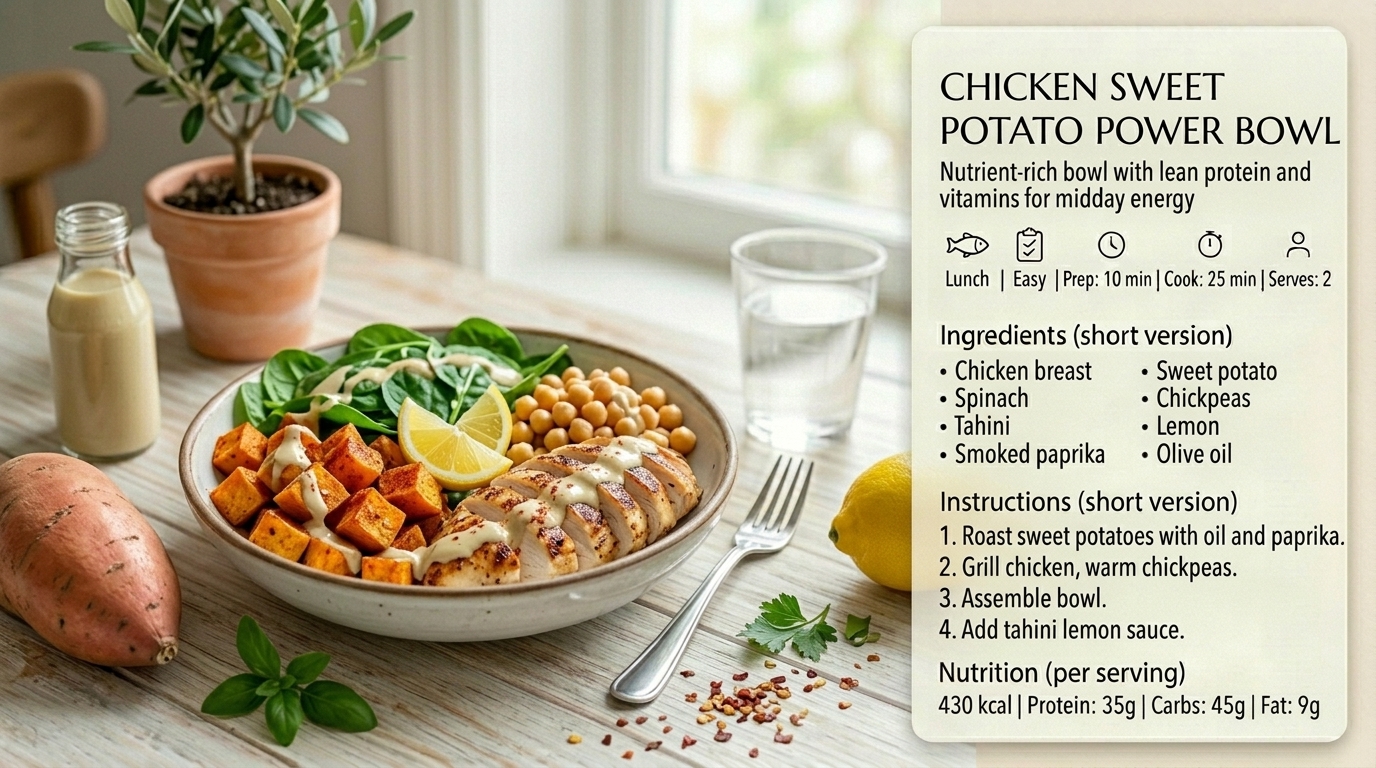 Bowl poulet patate douce épinards