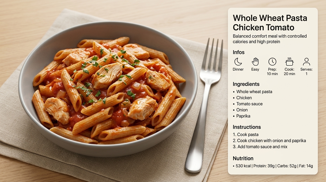 Pâtes complètes poulet tomate