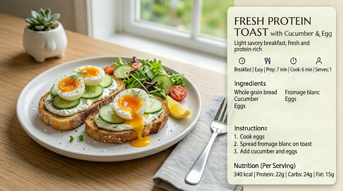 Tartine fromage blanc concombre œuf