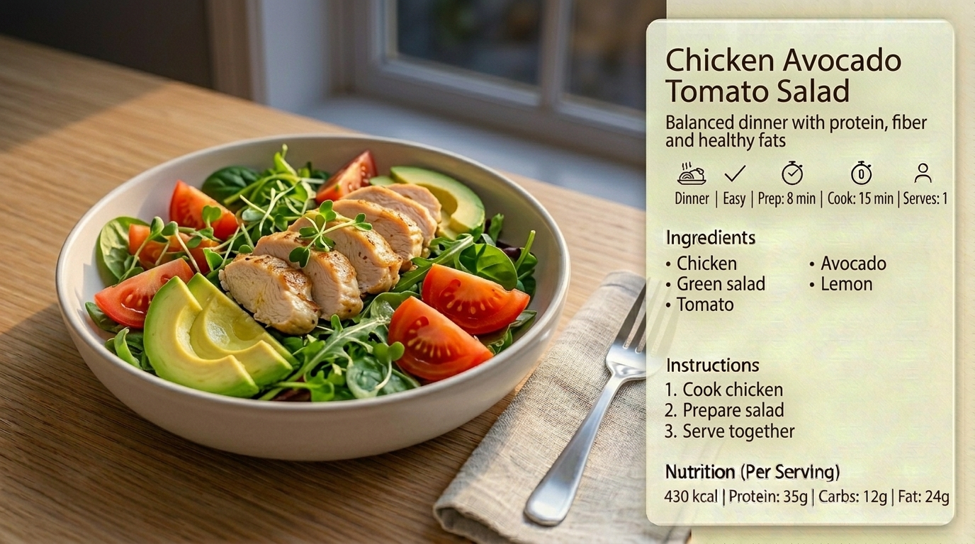 Poulet salade tomate avocat