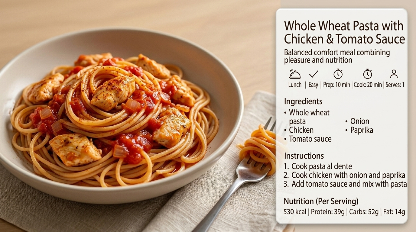 Pâtes complètes sauce tomate et poulet