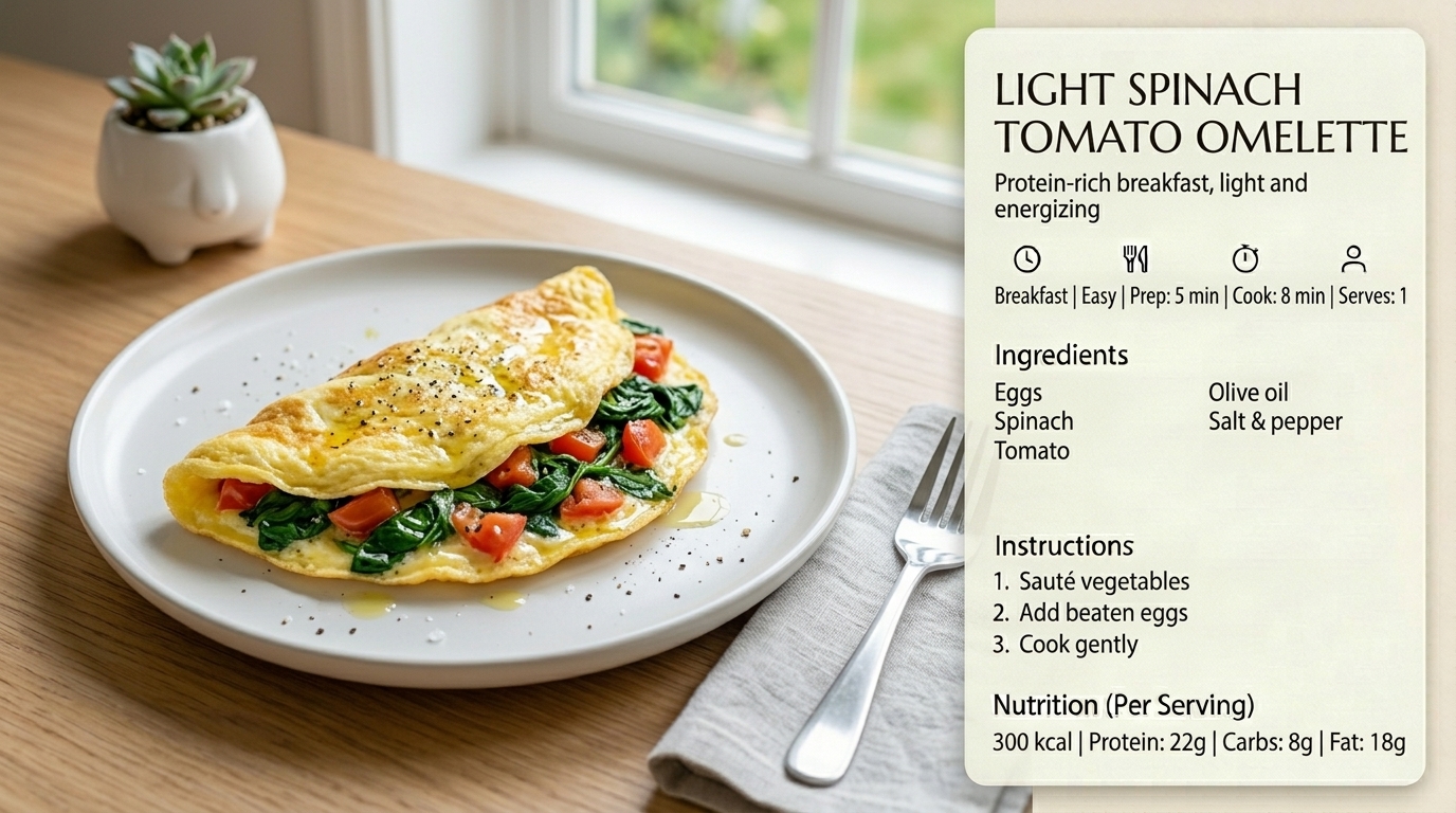 Omelette légère épinards tomate